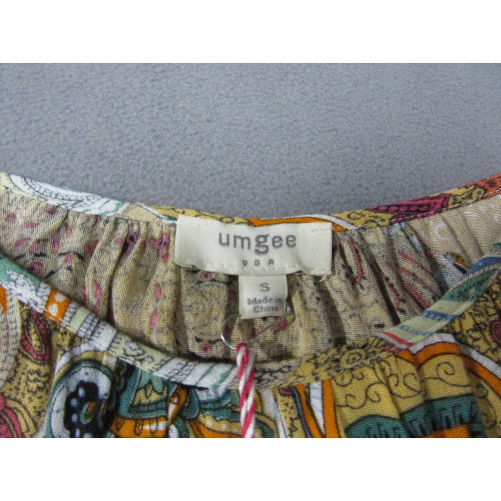 Umgee Top Womens Small Multi Paisley Cold Shoulder Crochet Trim Bell Sleeve Boho - Picture 8 of 14